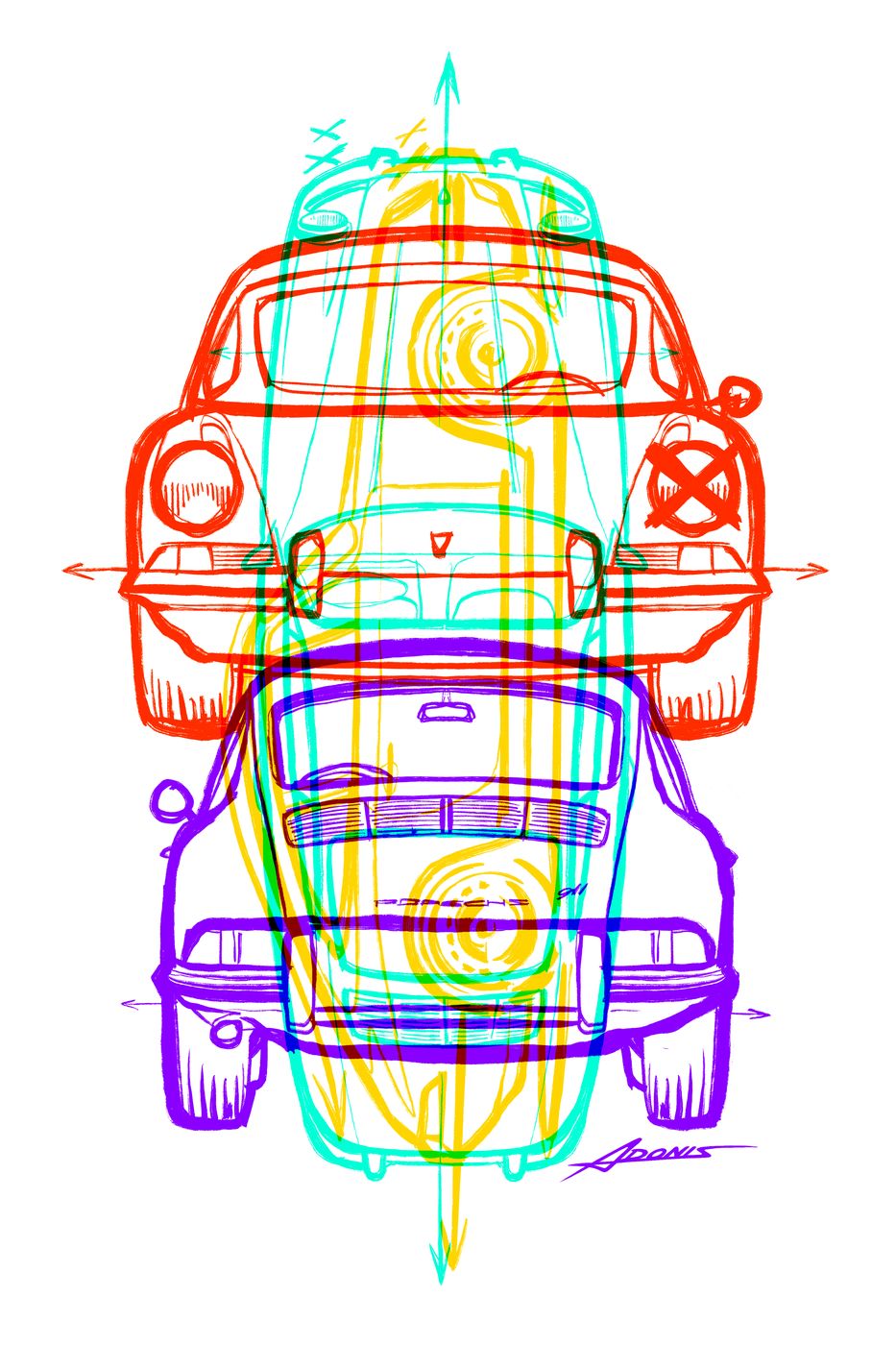 Four 911 drawings overlaid